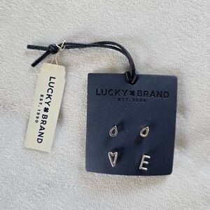 Lucky Brand▪️4 Piece- Dainty Silver/Initial E, Heart & Teardrip Earring Set